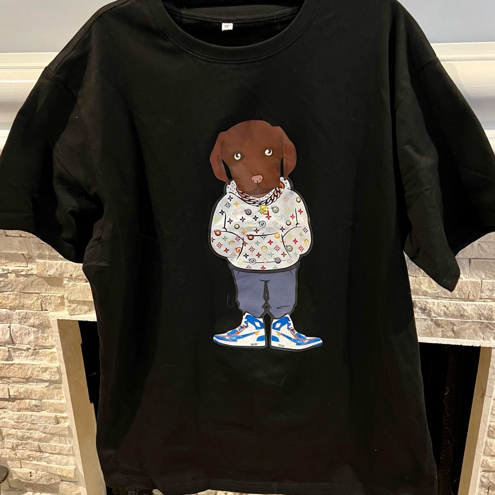 LV. Print NEW!! Fashion Dog Black Short Sleeve T shirt! So Cute!